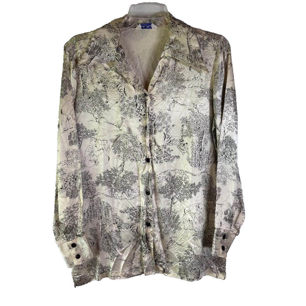 Vintage Machine Washable Sportswear Blouse Safari Print Long Sleeve Women's